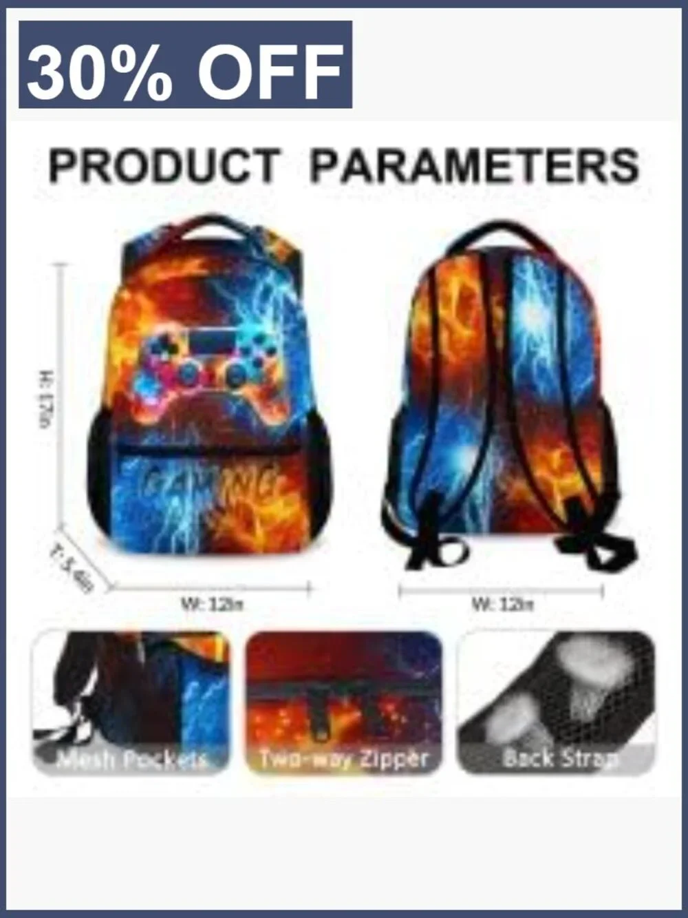 Kids Gamer Backpack for School, Lightweight Polyester Bookbag with Padded